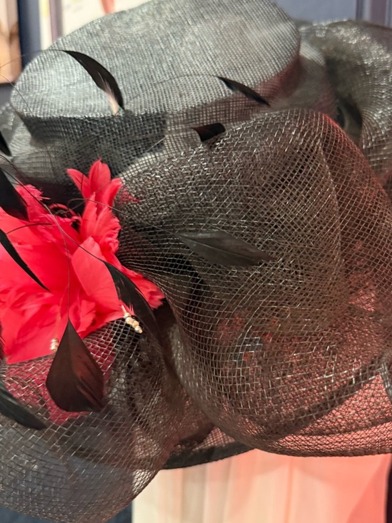 Handmade Derby Black Fascinator Hat with Red Feather Accent main image 4